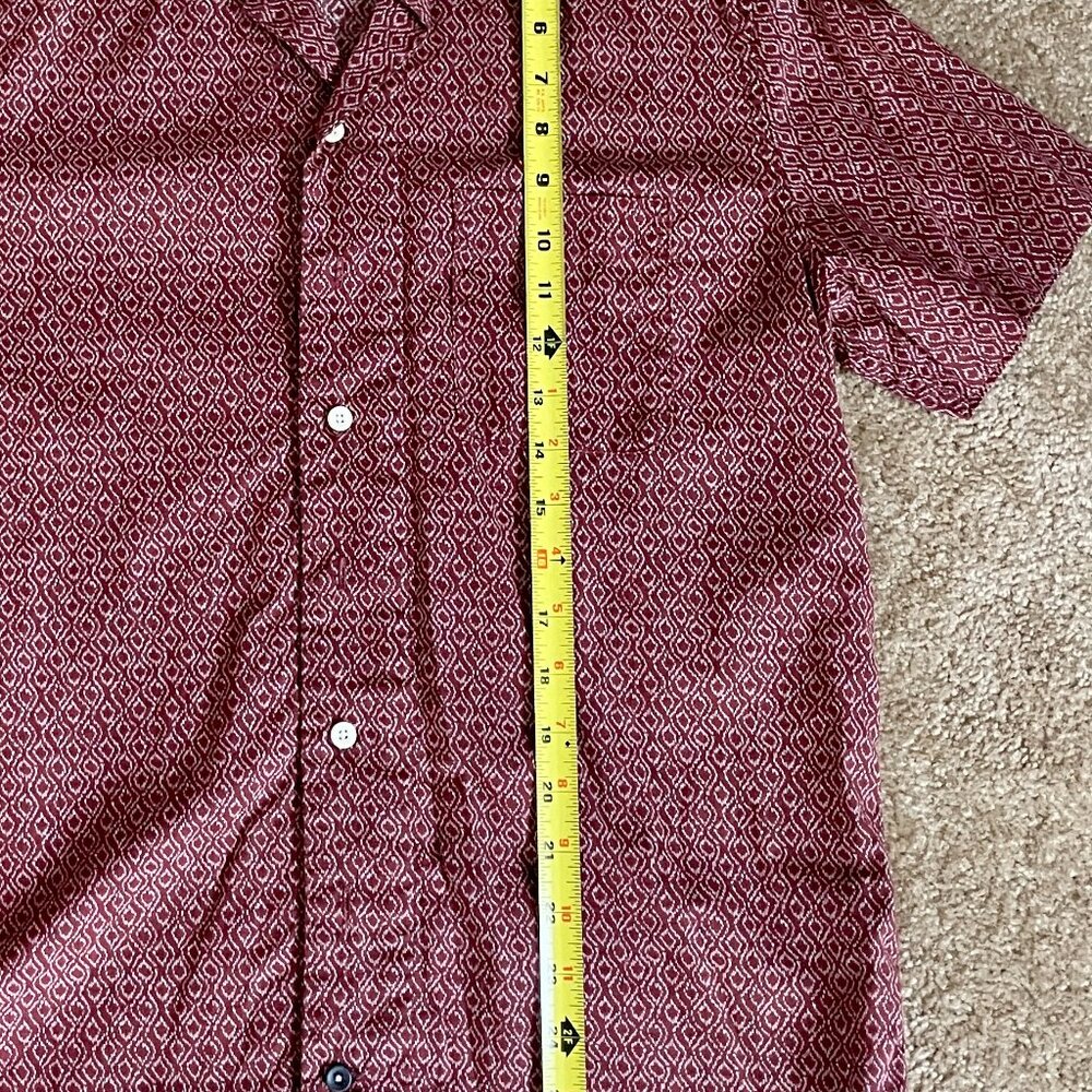 Taylor Stitch Shirt Mens 38 Linen Blend Geometric Button Up Short Sleeve Shirt - Picture 3 of 4